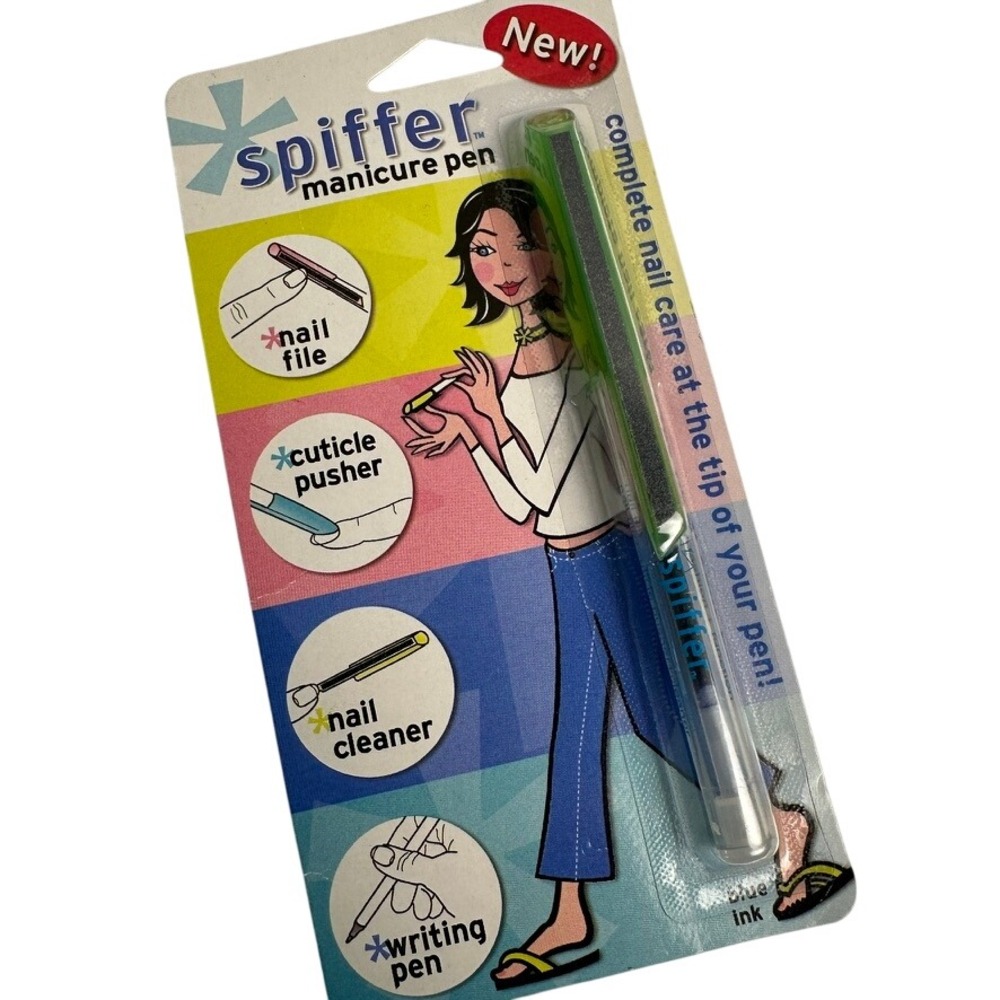 Spiffer Manicure Pen Nail File Cuticle‎ Pusher Cleaner Writing Blue Ink New